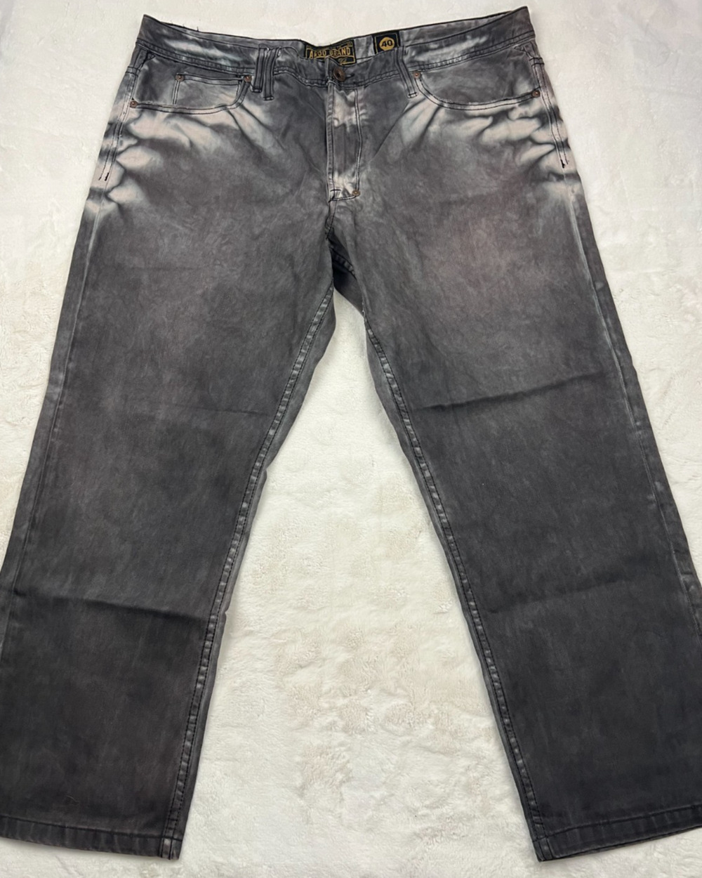AKOO Brand Mens Jeans Size 40 Gray Acid Wash Straight Leg Embroidered Denim